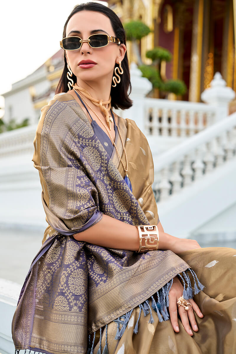 Moiety Brown Soft Banarasi Silk Saree With Smart Blouse Piece - Image 4