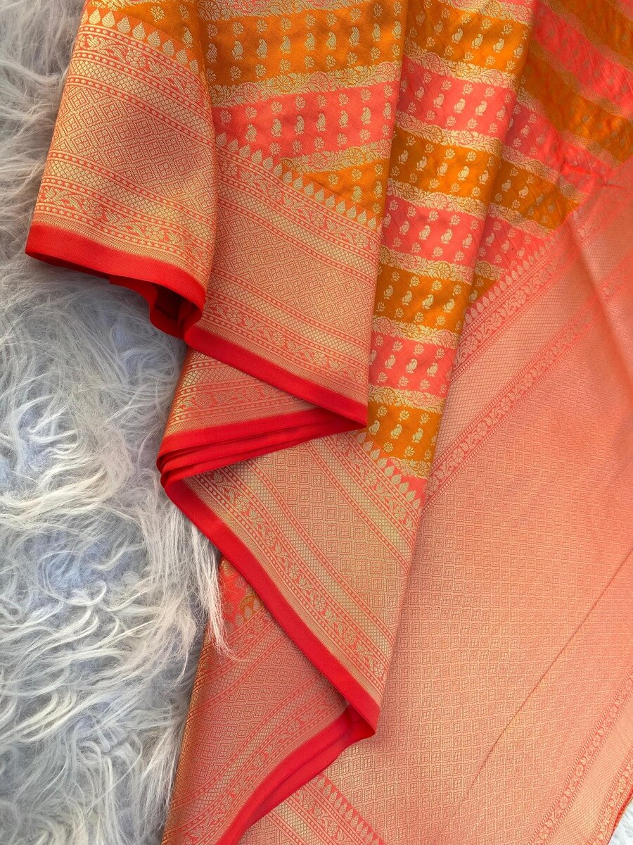 Moiety Orange Soft Banarasi Silk Saree With Woebegone Blouse Piece - Image 2