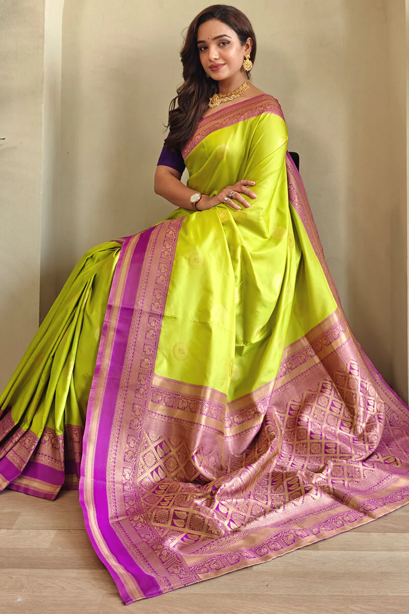 Moiety Parrot Soft Banarasi Silk Saree With Vibrant Blouse Piece - Image 2