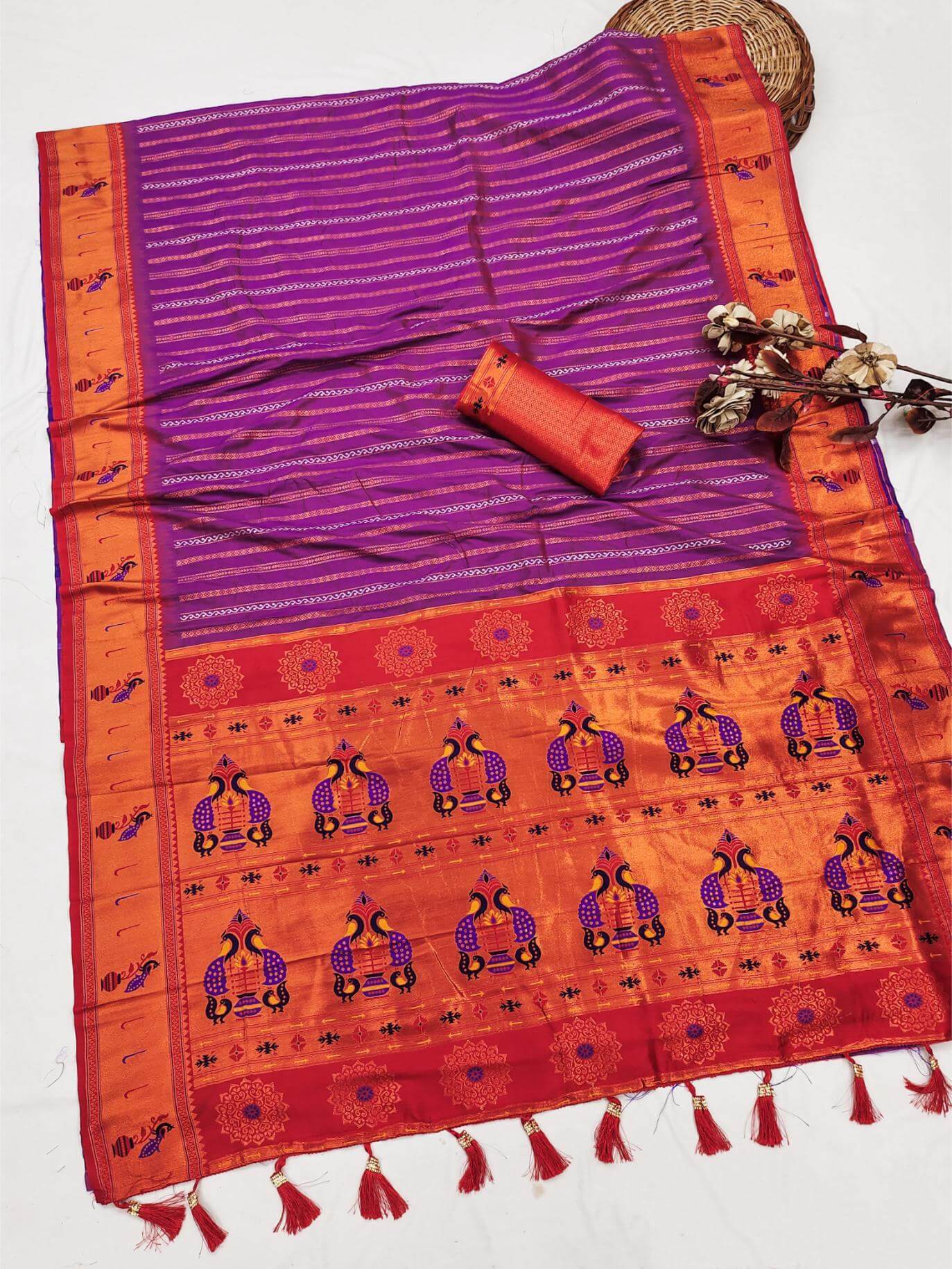 Most Flattering Purple Paithani Silk Saree With Unequalled Blouse Piece