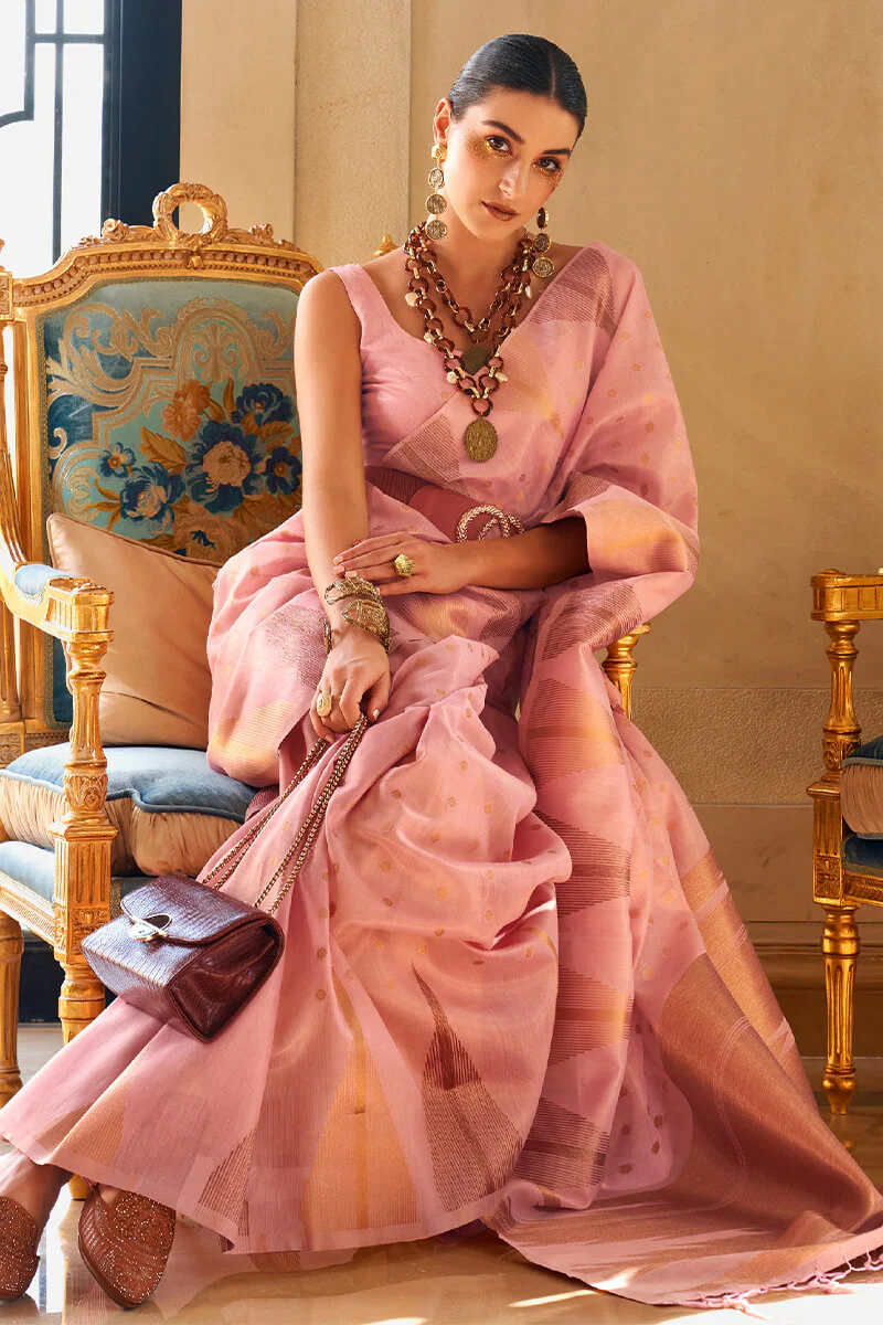 Murmurous Baby Pink Soft Banarasi Silk Saree With Ebullience Blouse Piece - Image 2