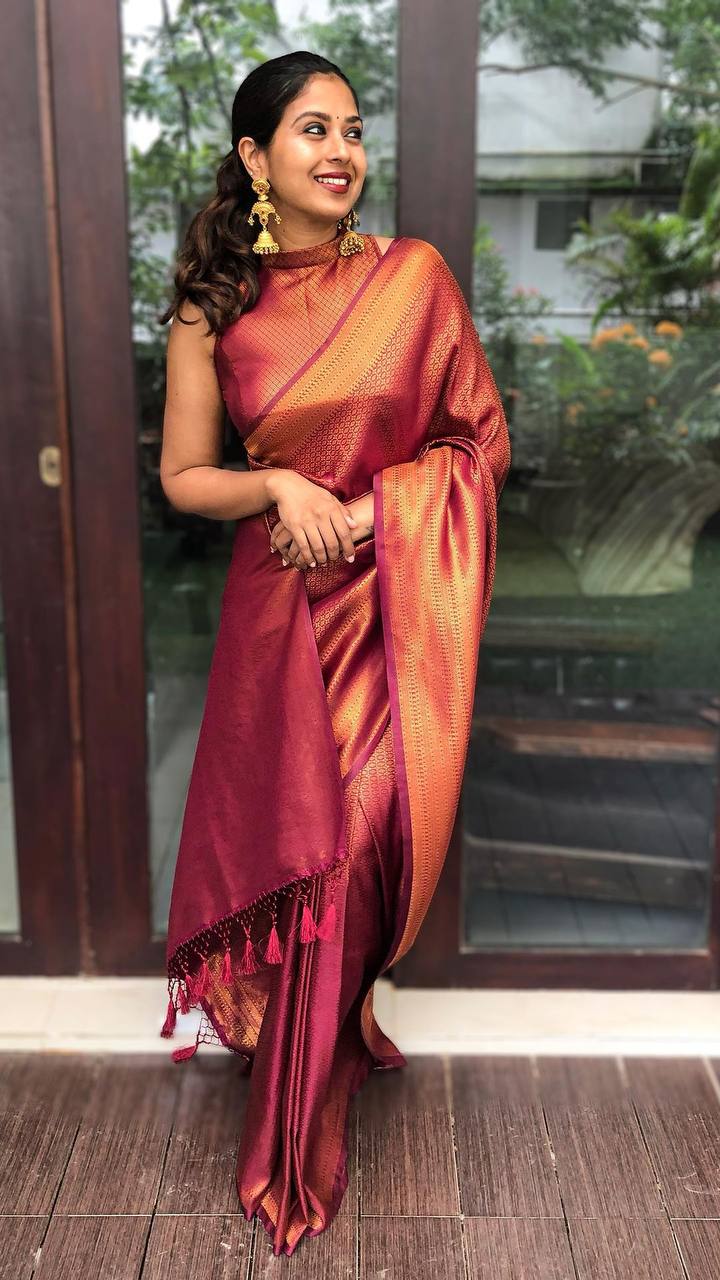 Murmurous Wine Soft Silk Saree With Nemesis Blouse Piece - Image 3