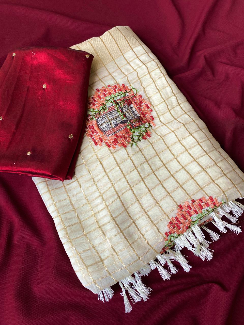 Nebula Off White Embroidery Work Viscose Georgette Saree With Flaunt Blouse Piece - Image 2