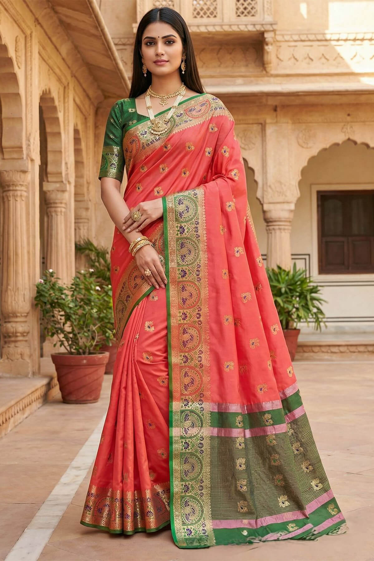 Nebula Pink Pure Zari Weaving Banarasi Silk Saree With Precious Blouse Piece