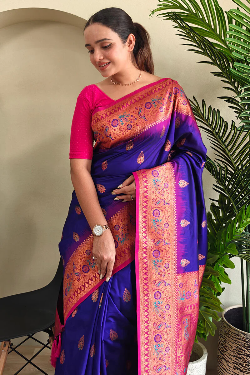 Nebula Royal Blue Soft Banarasi Silk Saree With Entrancing Blouse Piece - Image 2