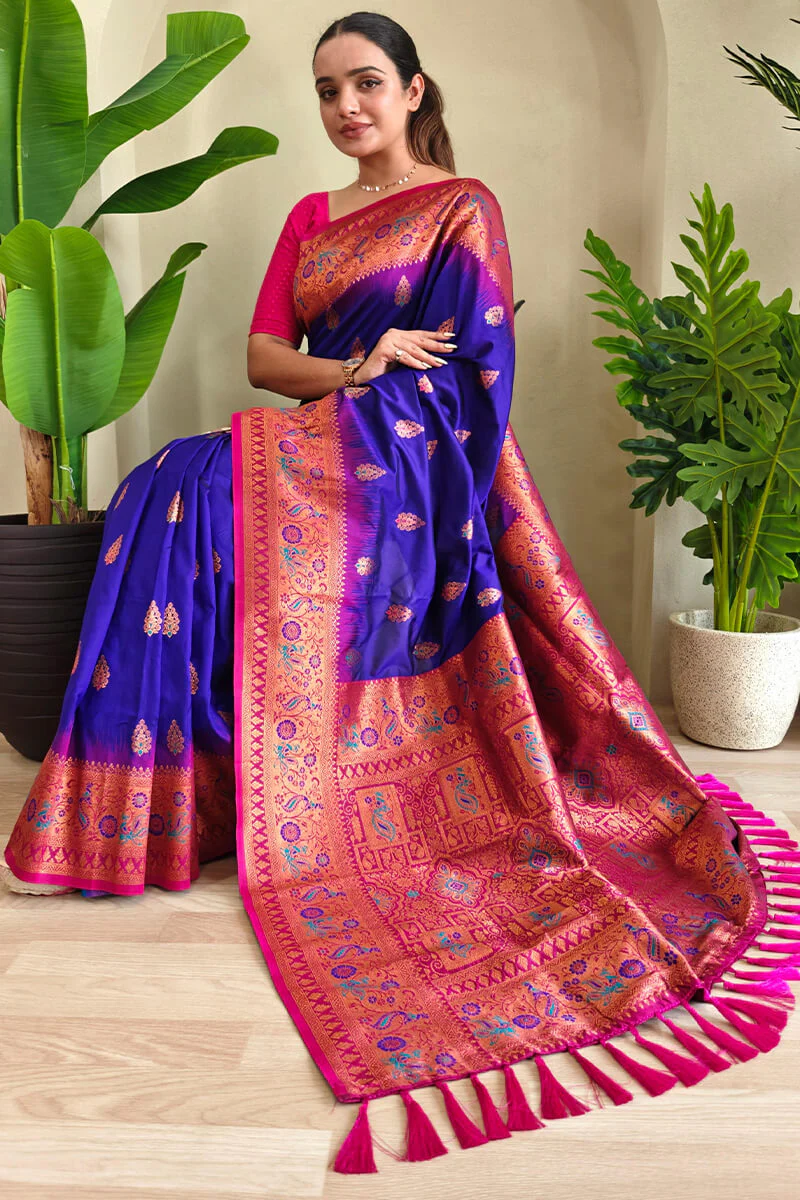 Nebula Royal Blue Soft Banarasi Silk Saree With Entrancing Blouse Piece - Image 3