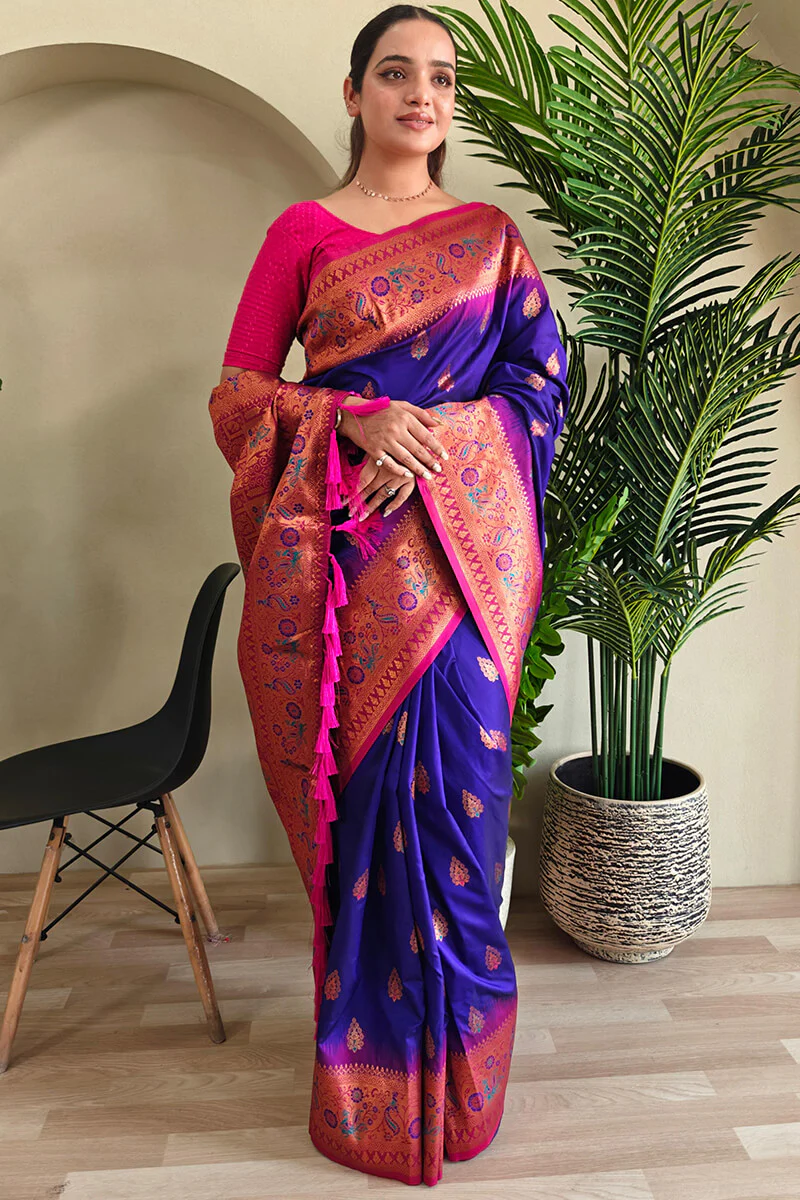 Nebula Royal Blue Soft Banarasi Silk Saree With Entrancing Blouse Piece - Image 4