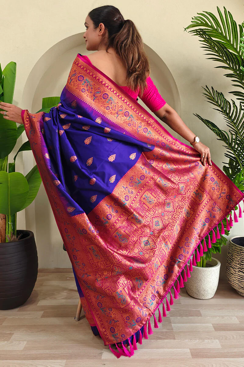 Nebula Royal Blue Soft Banarasi Silk Saree With Entrancing Blouse Piece - Image 5