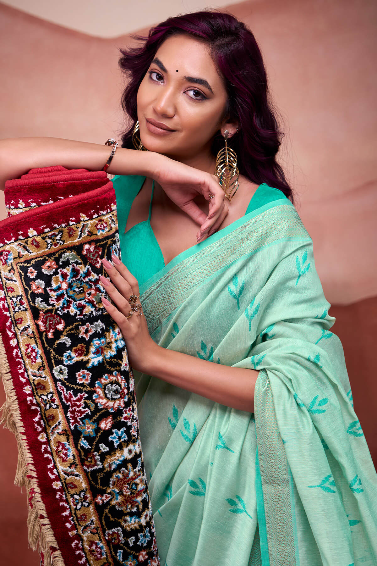 Nebula Sea Green Cotton Silk Saree With Panoply Blouse Piece - Image 4