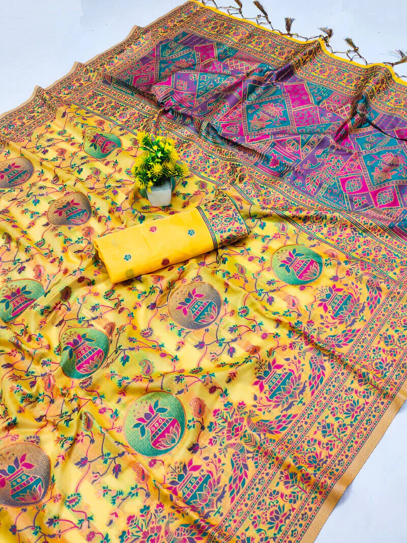 Nebula Yellow Pashmina Saree With Sonorous Blouse Piece - Image 3