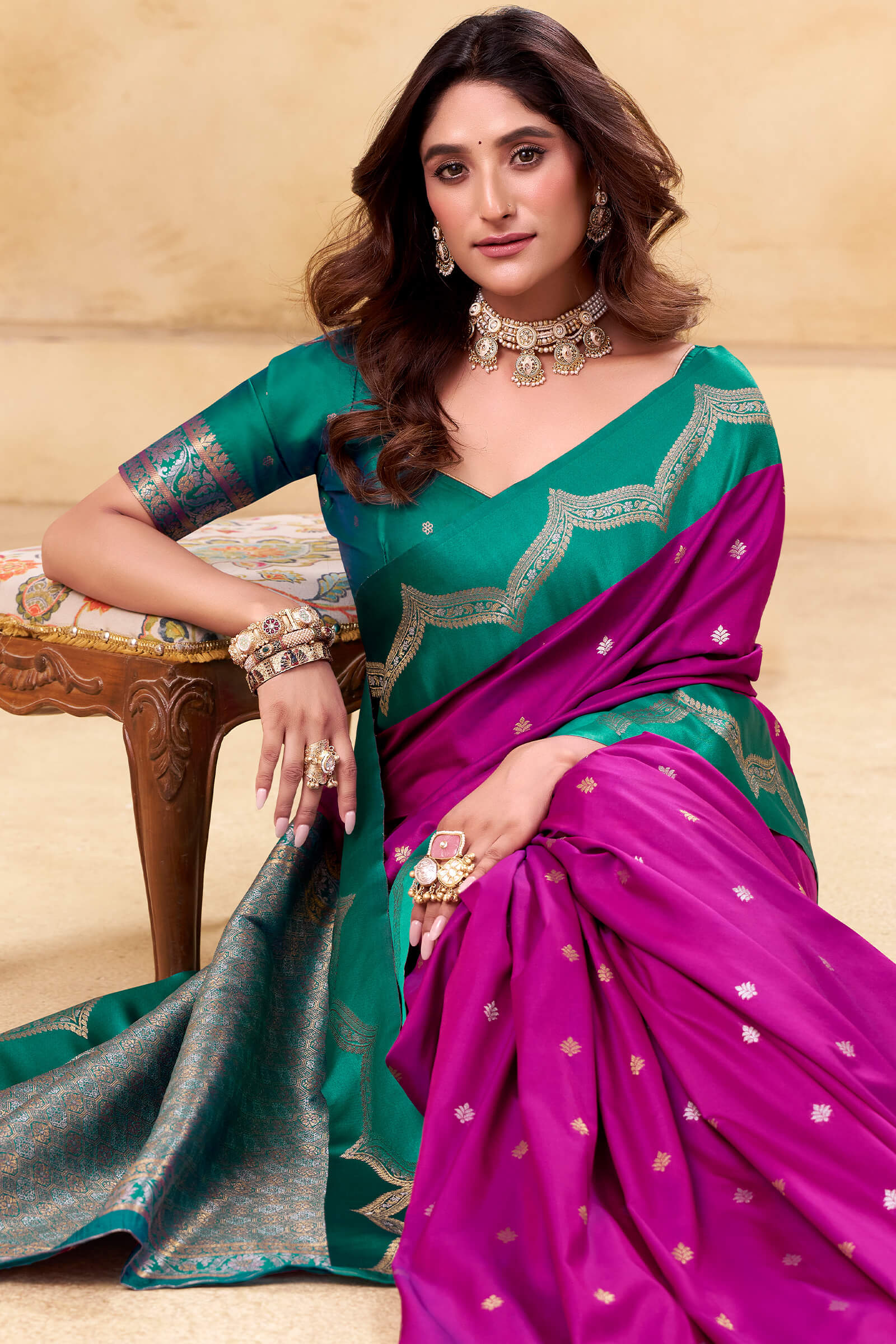 Nectarous Magenta Banarasi Satin Silk Saree With Eloquence Blouse - Image 5