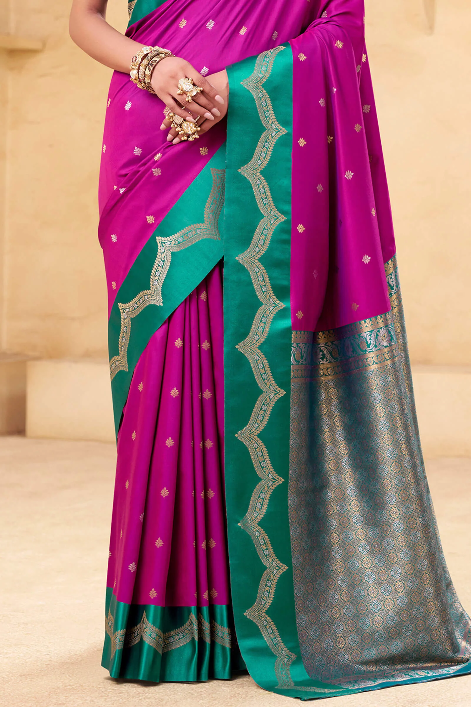 Nectarous Magenta Banarasi Satin Silk Saree With Eloquence Blouse - Image 6
