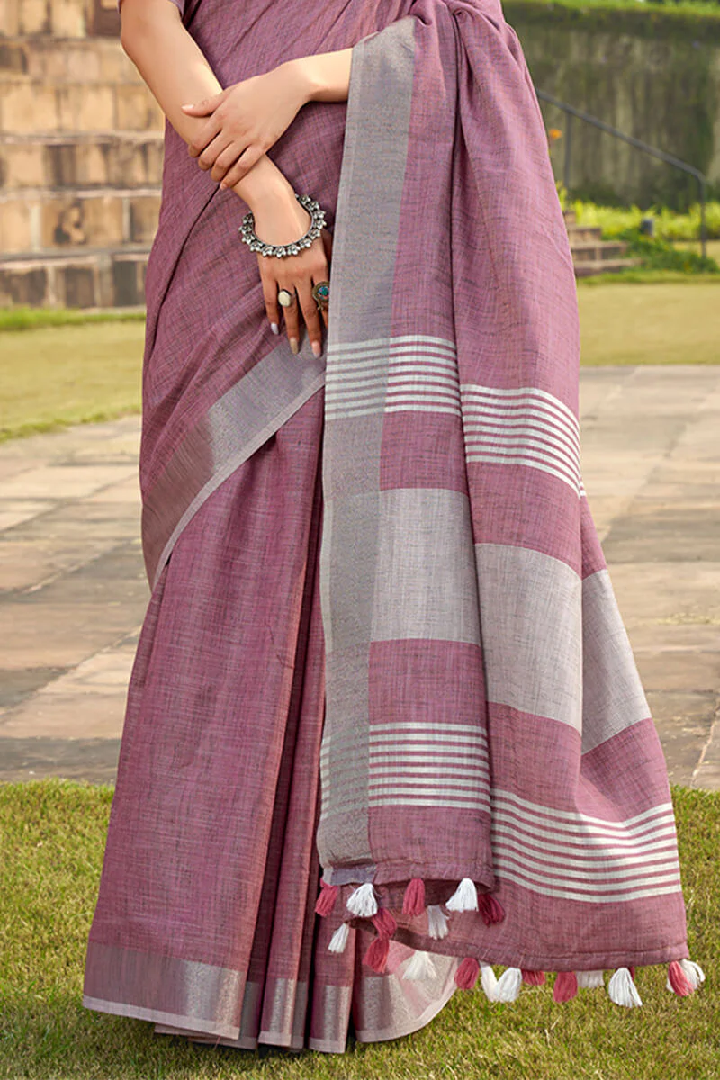 Nectarous Pink Cotton Silk Saree With Whimsical Blouse Piece - Image 3