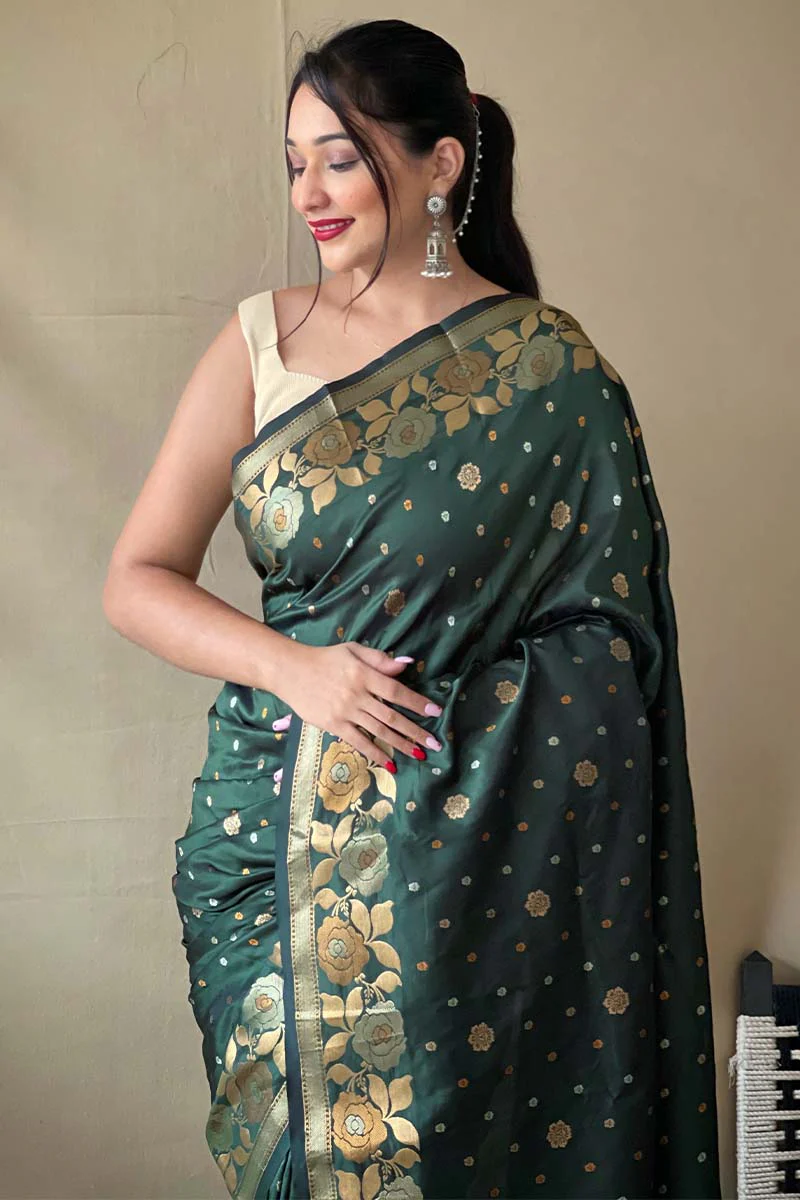 Nemesis Dark Green Soft Banarasi Silk Saree With Quintessential Blouse Piece - Image 2