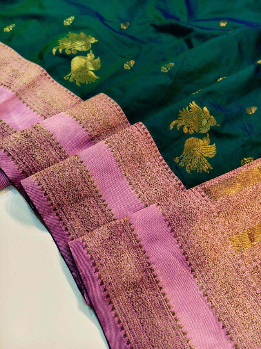 Nemesis Dark Green Soft Banarasi Silk Saree With Stunning Blouse Piece - Image 6