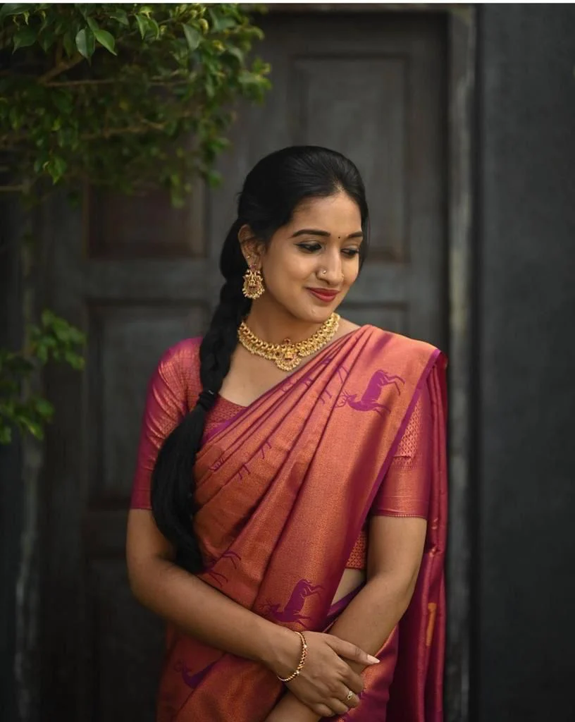 Nemesis Dark Pink Soft Silk Saree With Ailurophile Blouse Piece - Image 3