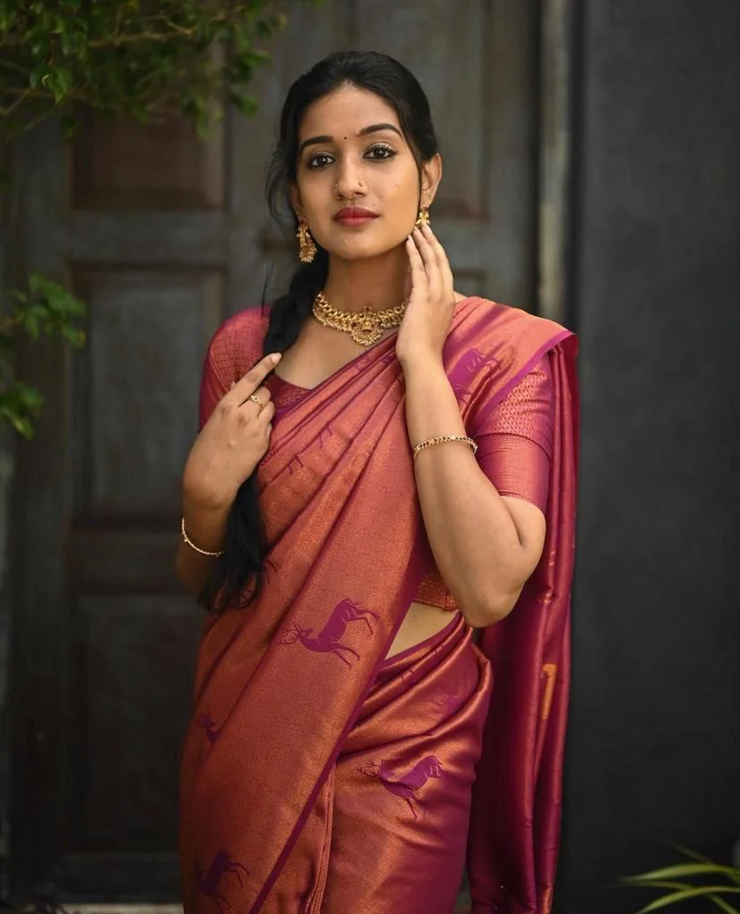 Nemesis Dark Pink Soft Silk Saree With Ailurophile Blouse Piece - Image 4