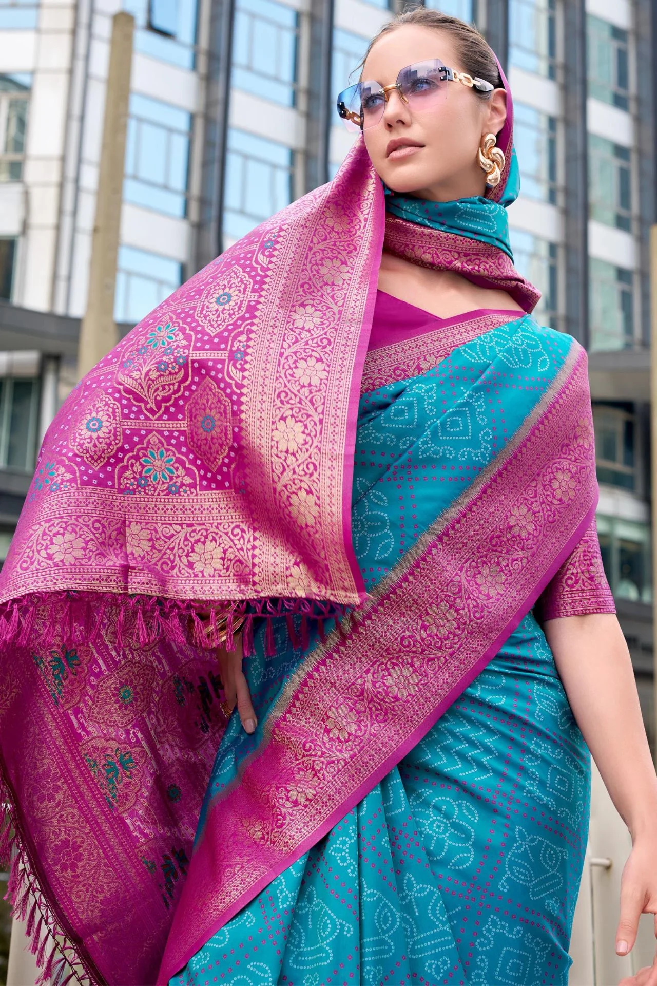 Nemesis Firozi Soft Banarasi Silk Saree With Moiety Blouse Piece - Image 2