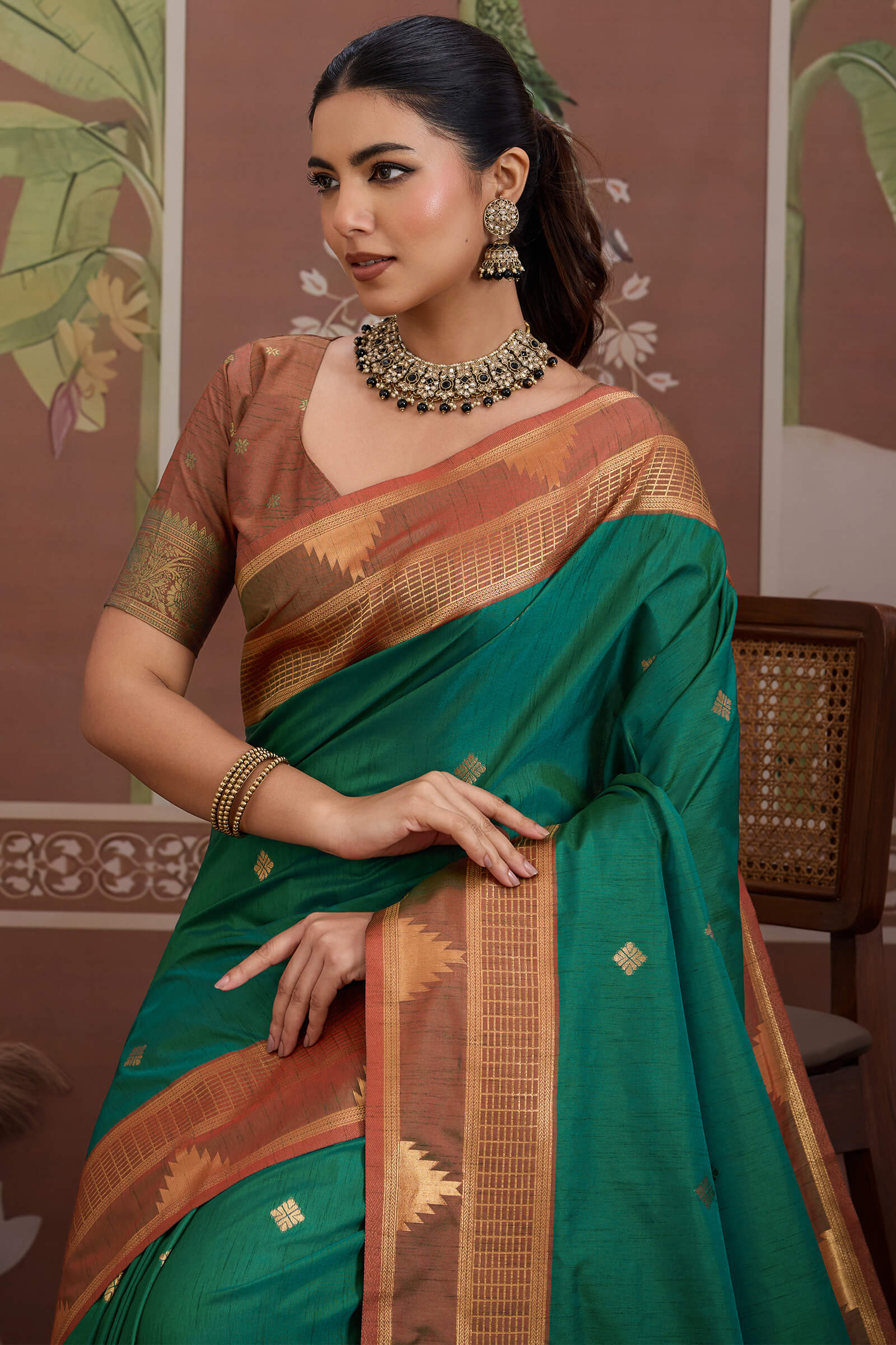 Nemesis Green Banarasi Tussar Silk Saree With Vivacious Blouse Piece - Image 2