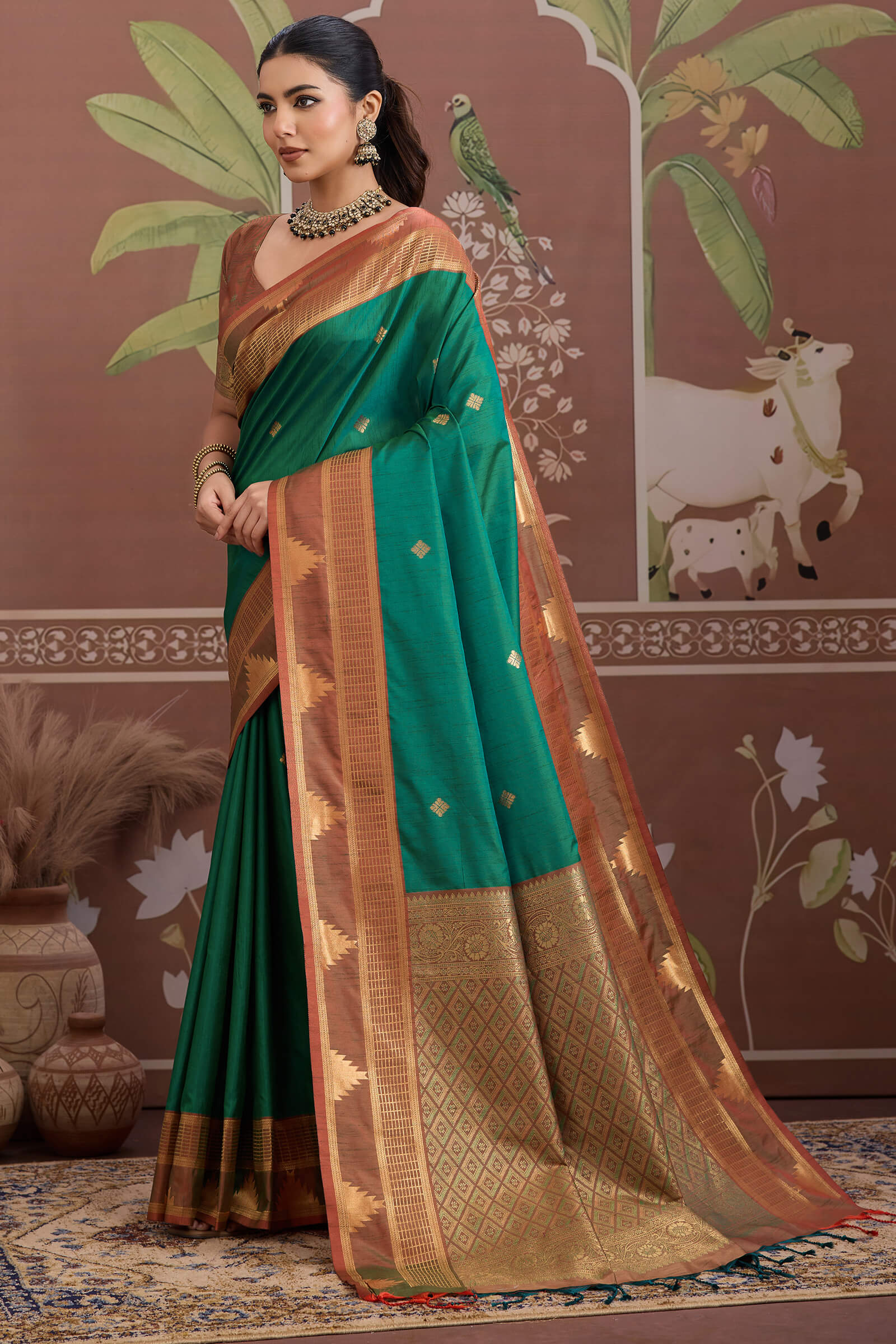 Nemesis Green Banarasi Tussar Silk Saree With Vivacious Blouse Piece - Image 5