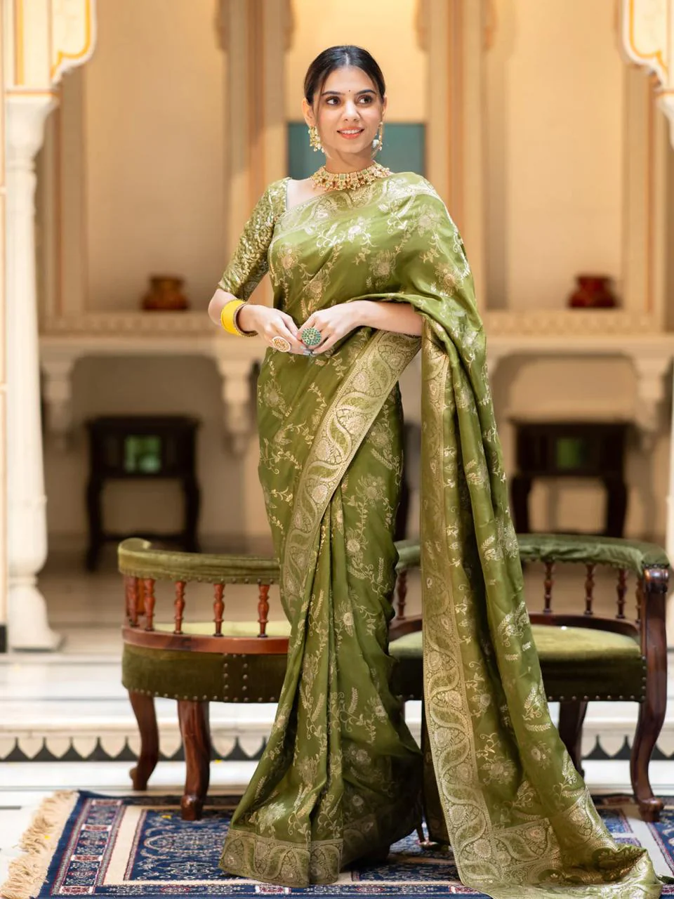 Nemesis Mehndi Soft Silk Saree With Serendipity Blouse Piece - Image 4