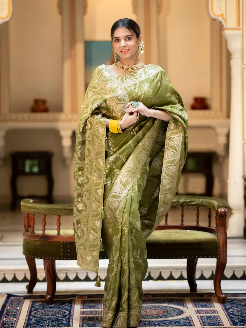 Nemesis Mehndi Soft Silk Saree With Serendipity Blouse Piece - Image 6