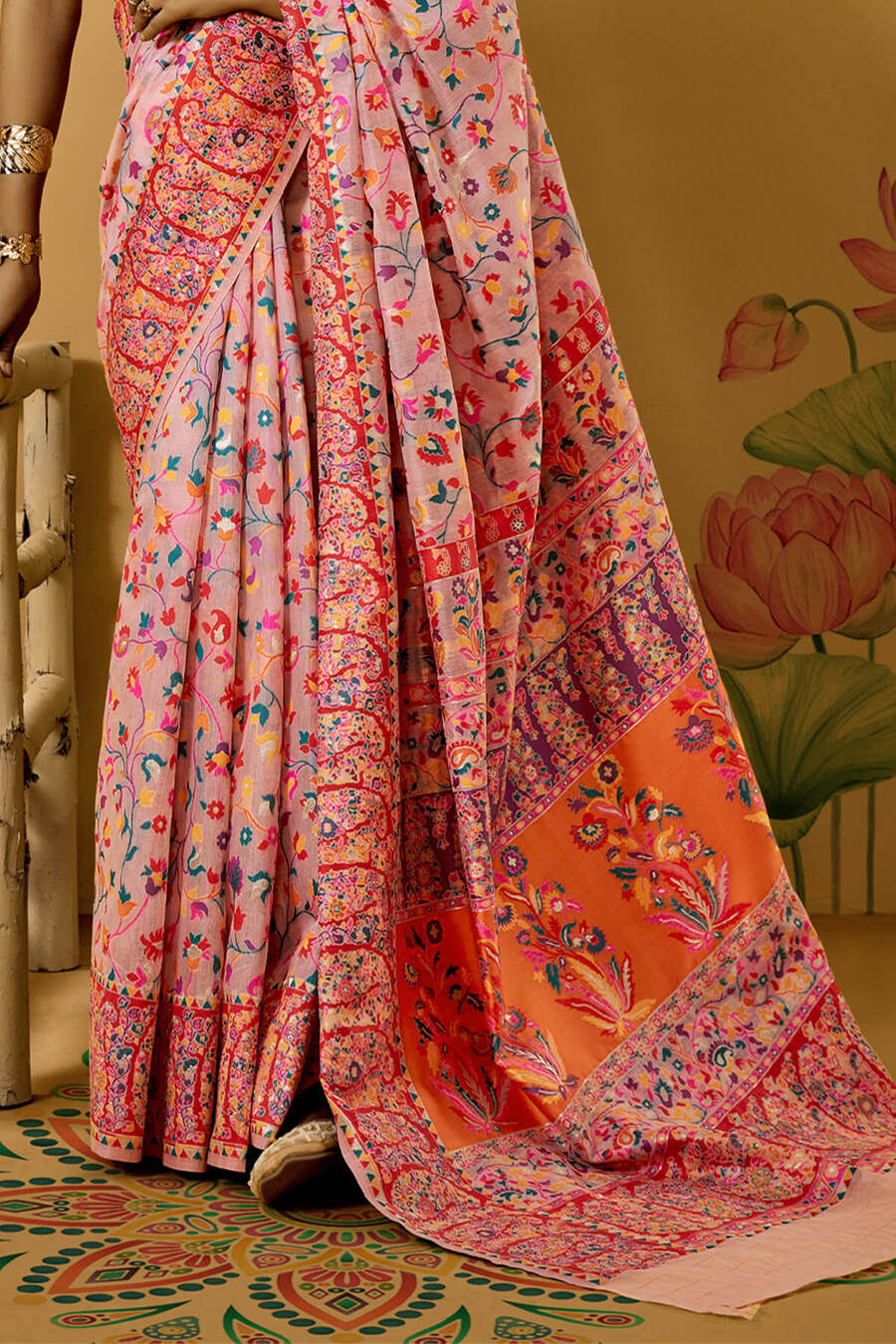 Nemesis Pink Pashmina Saree With Luminous Blouse Piece - Image 4