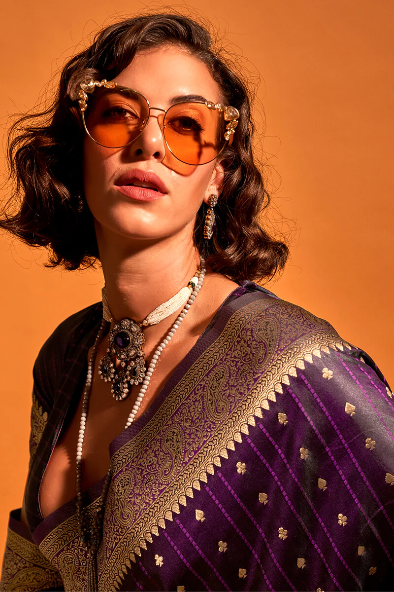 Nemesis Purple Soft Banarasi Silk Saree With Ethereal Blouse Piece - Image 2