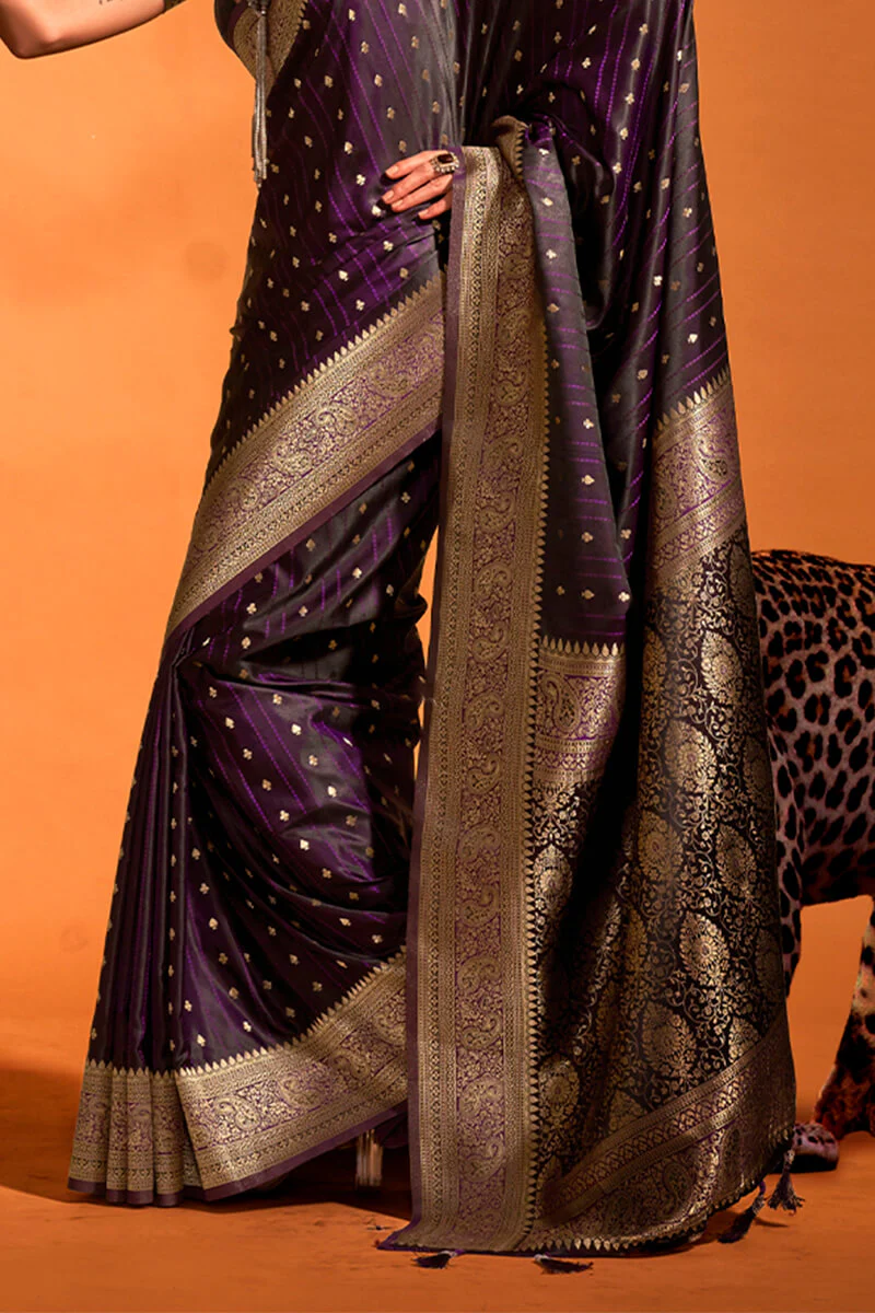 Nemesis Purple Soft Banarasi Silk Saree With Ethereal Blouse Piece - Image 3