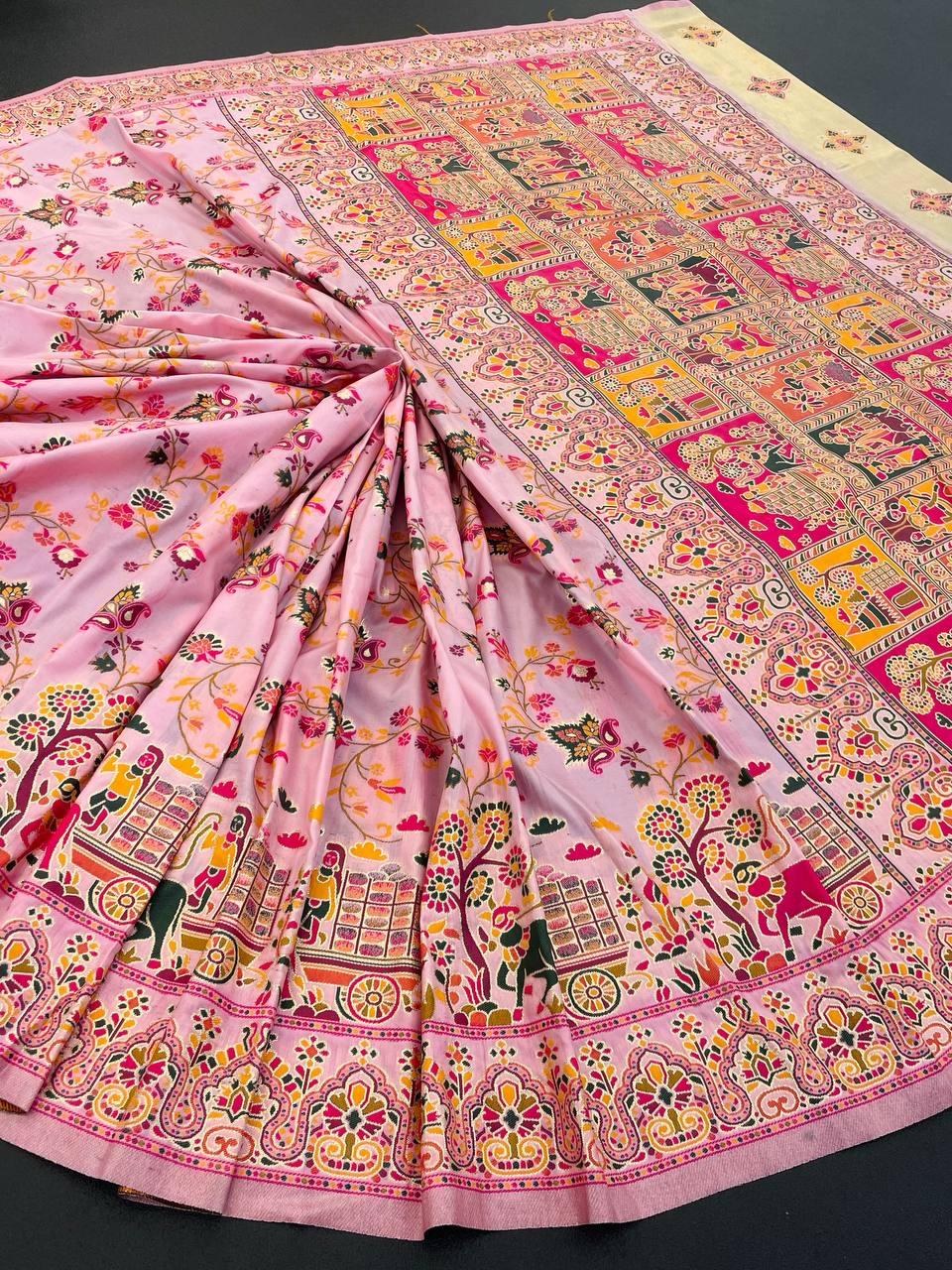 Opulent Pink Pashmina Saree With Ratatouille Blouse Piece - Image 3