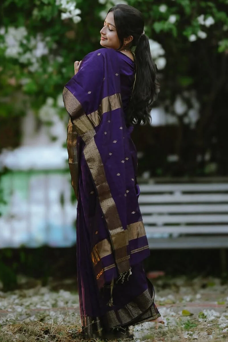 Opulent Purple Cotton Silk Saree With Radiant Blouse Piece - Image 3