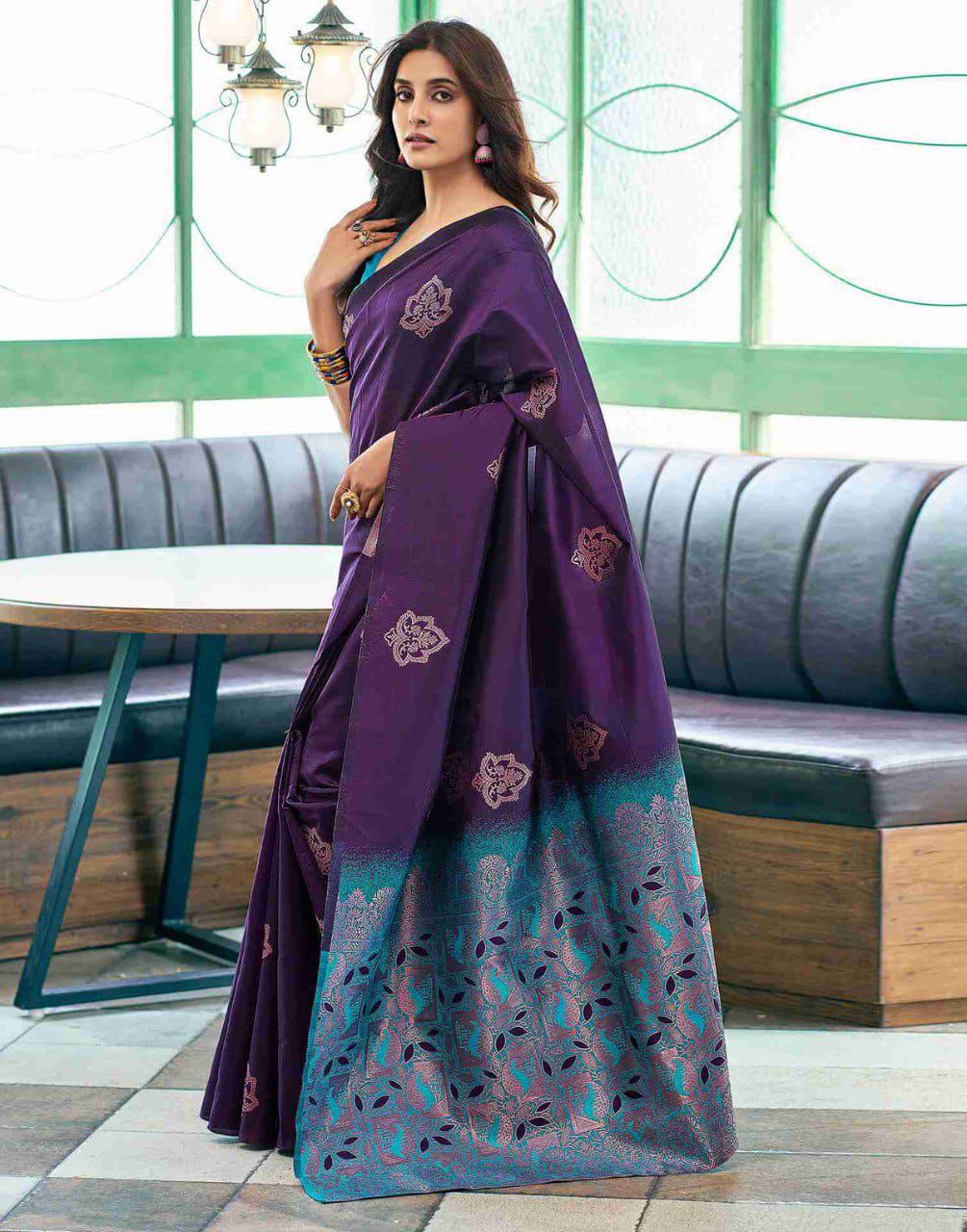 Opulent Purple Soft Silk Saree With Glorious Blouse Piece - Image 3