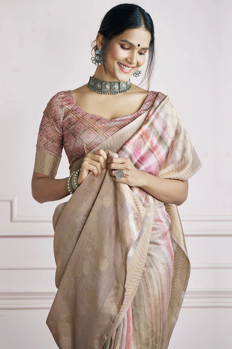 Ornate Sea Green Digital Printed Khadi Silk Saree With Engaging Blouse Piece - Image 2