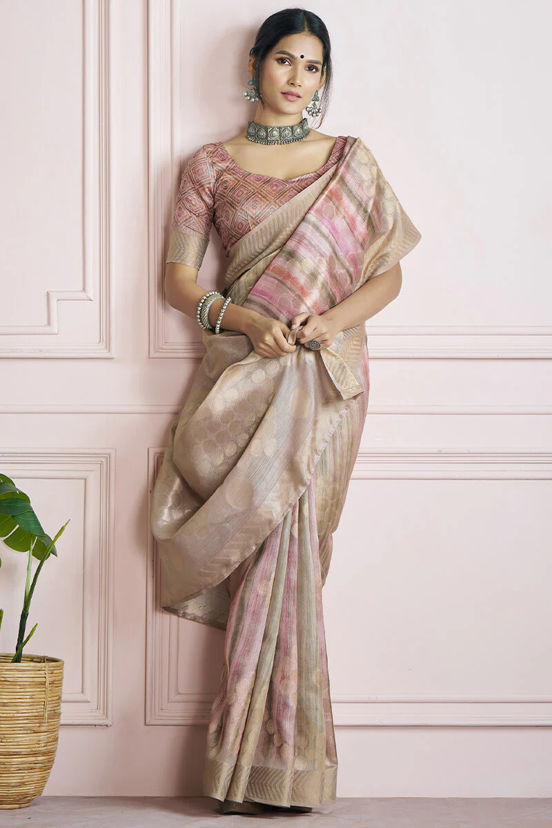 Ornate Sea Green Digital Printed Khadi Silk Saree With Engaging Blouse Piece - Image 3