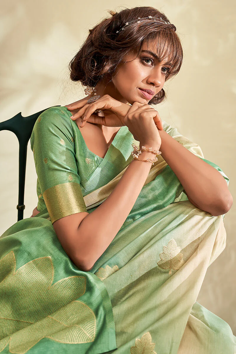 Outstanding Green Soft Banarasi Silk Saree With Desiring Blouse Piece - Image 2