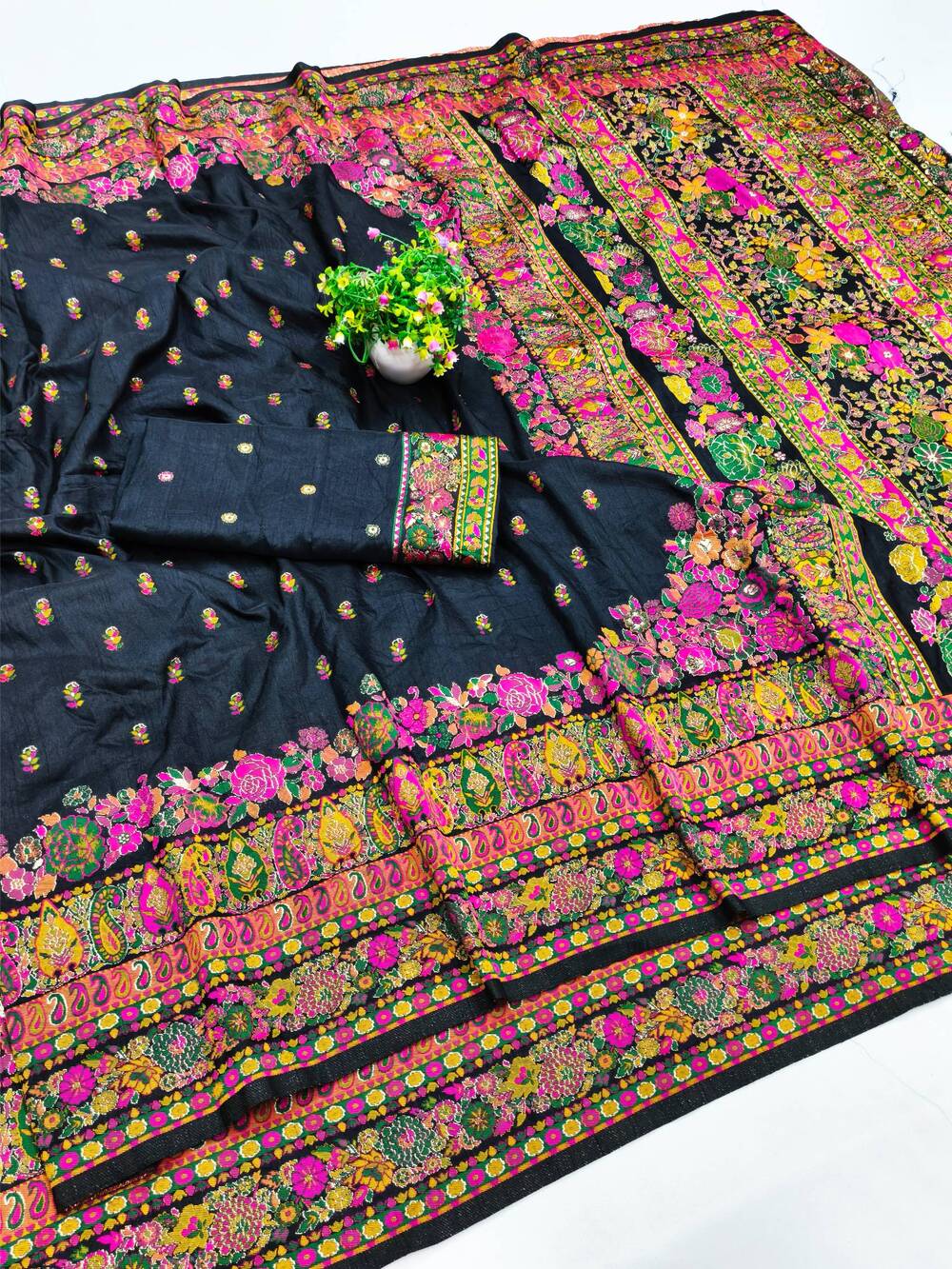 Palimpsest Black Nylon Dola Pashmina Saree With Classy Blouse Piece - Image 2