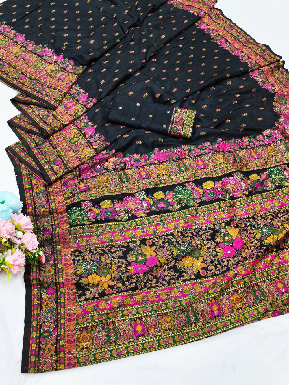 Palimpsest Black Nylon Dola Pashmina Saree With Classy Blouse Piece - Image 5