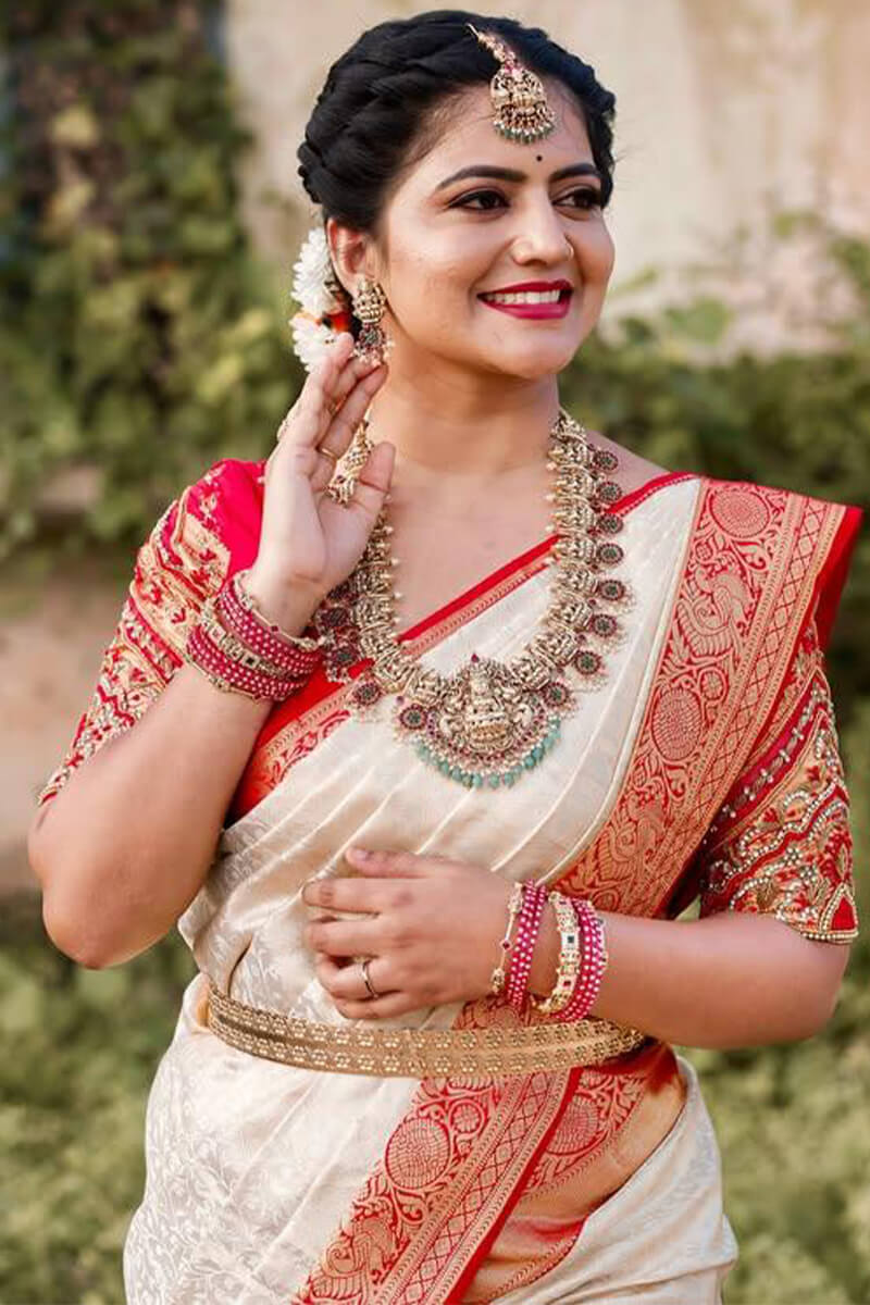 Palimpsest Off White Soft Silk Saree With Gossamer Blouse Piece - Image 2