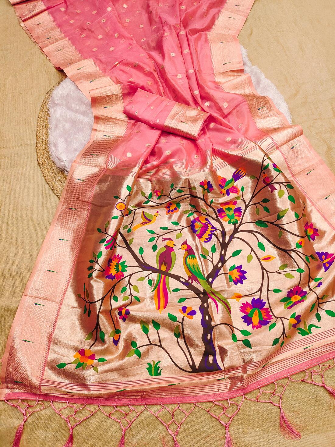 Panache Pink Paithani Silk Saree With Ravishing Blouse Piece - Image 2