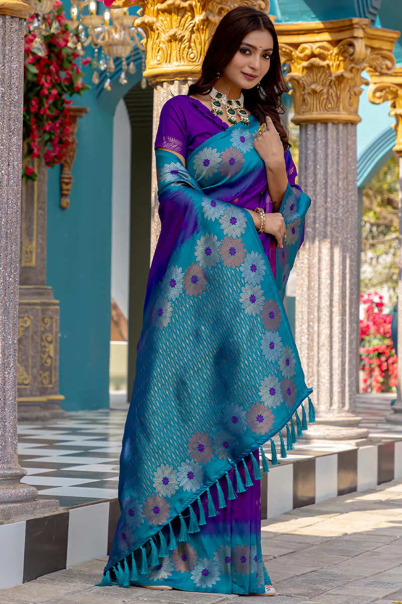 Panache Purple Soft Banarasi Silk Saree With Resplendent Blouse Piece - Image 2