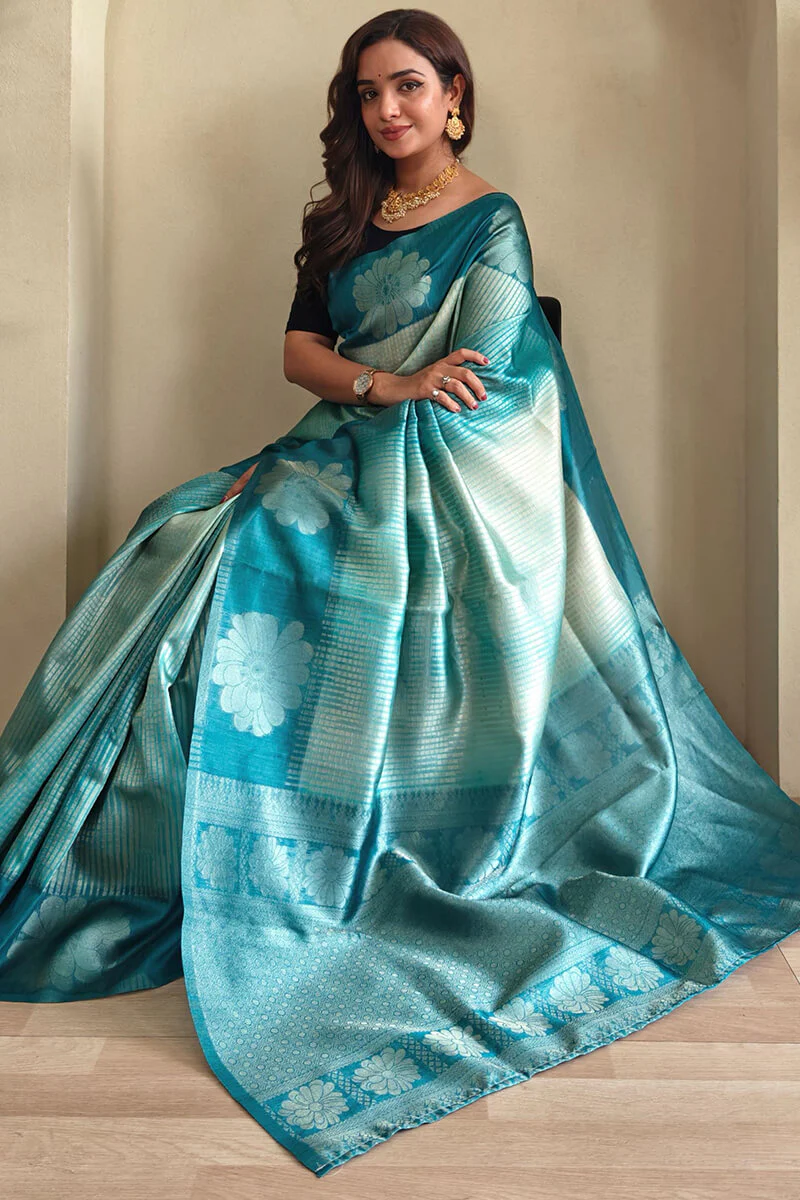 Panache Rama Soft Banarasi Silk Saree With Glamorous Blouse Piece - Image 2
