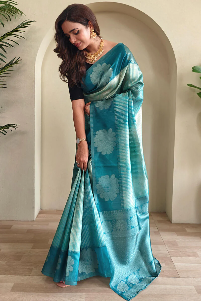Panache Rama Soft Banarasi Silk Saree With Glamorous Blouse Piece - Image 3