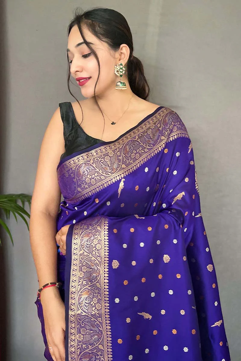 Panache Royal Blue Soft Banarasi Silk Saree With Ethereal Blouse Piece - Image 2
