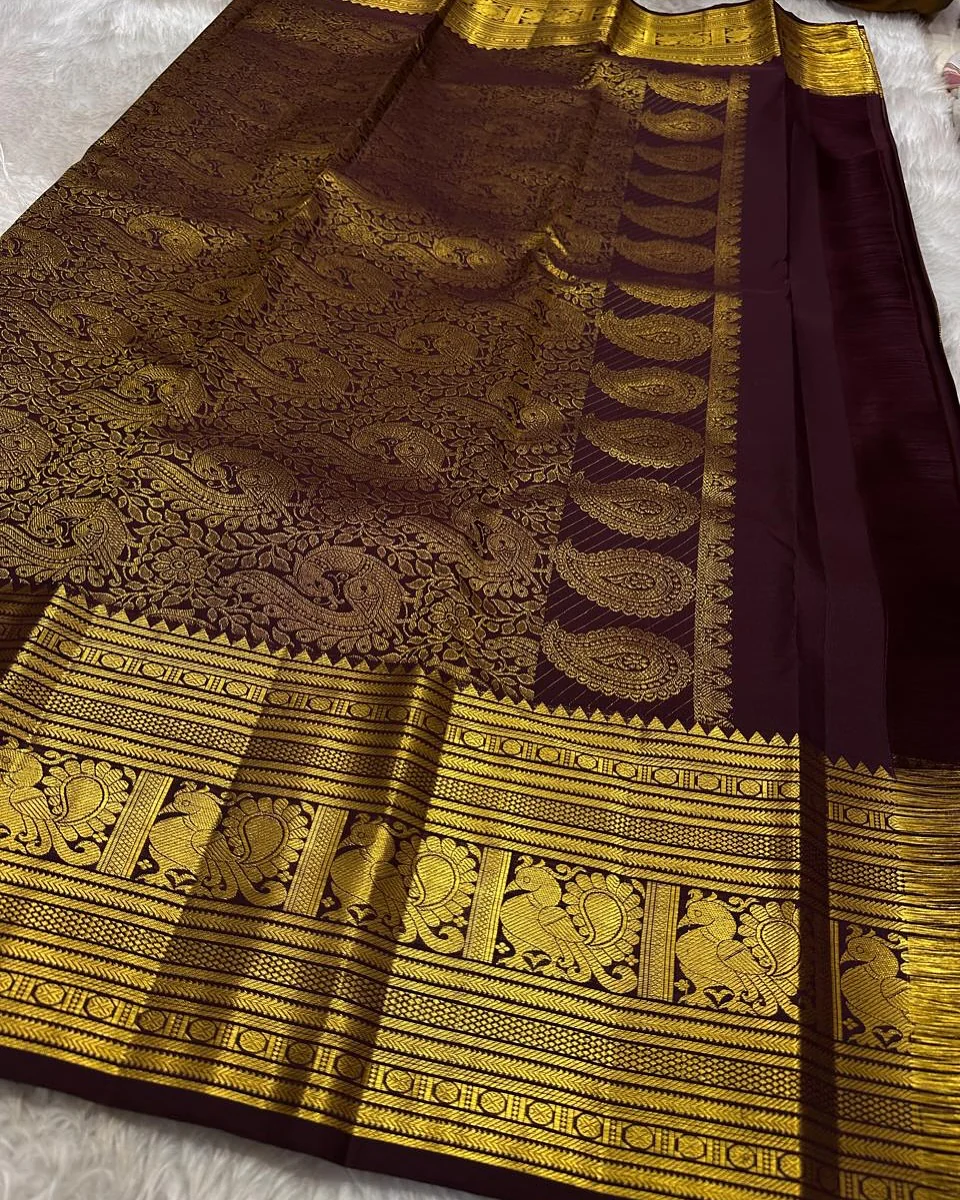 Panache Wine Soft Banarasi Silk Saree With Adorable Blouse Piece - Image 2
