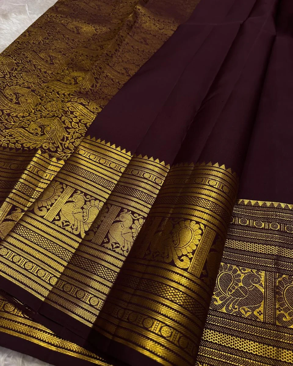 Panache Wine Soft Banarasi Silk Saree With Adorable Blouse Piece - Image 4