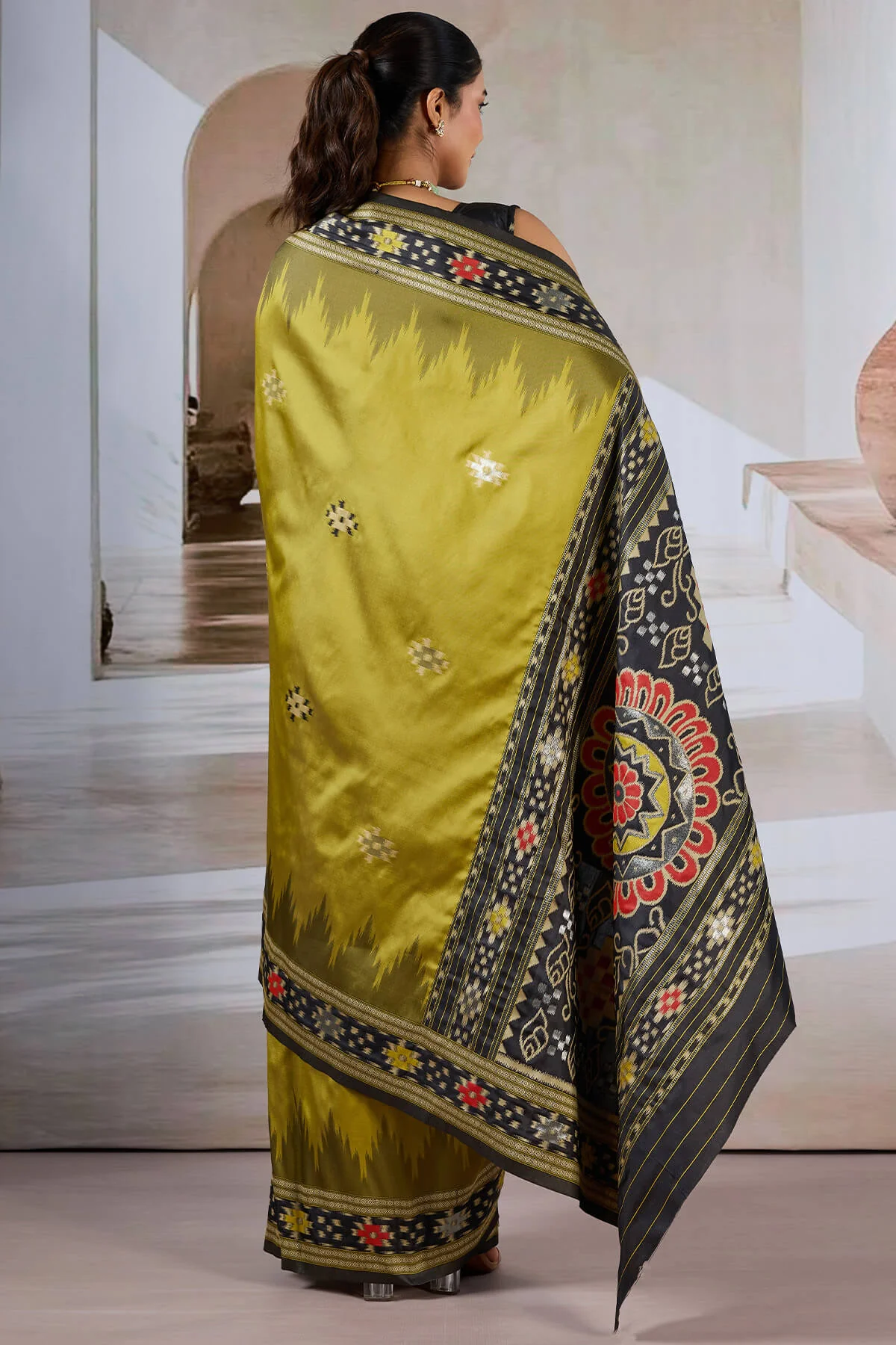 Panoply Mustard Patola Silk Saree with Elegant Blouse Piece - Image 6