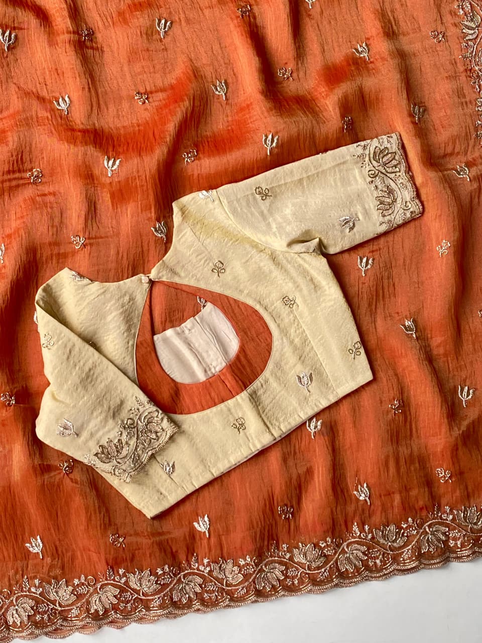 Panoply Orange Handwork Tissue Silk Saree With Outstanding Blouse Piece - Image 2