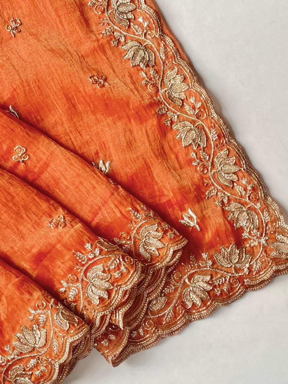 Panoply Orange Handwork Tissue Silk Saree With Outstanding Blouse Piece - Image 4