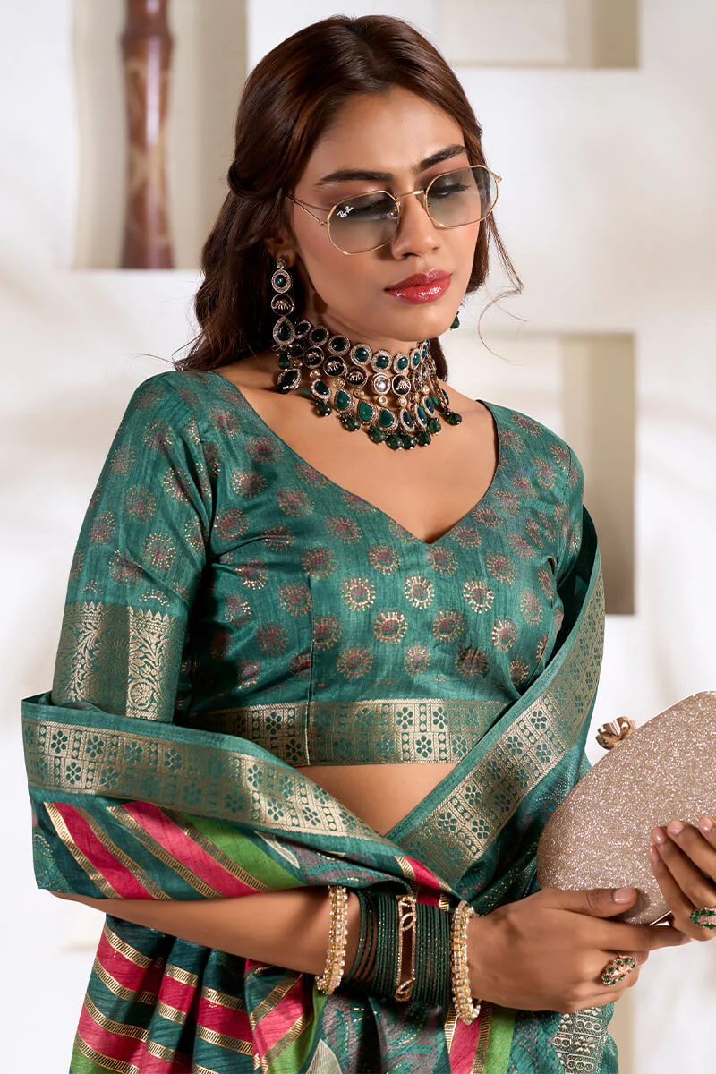 Panoply Rama Digital Printed Dola Silk Saree With Chatoyant Blouse Piece - Image 2