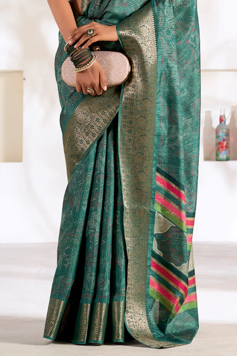 Panoply Rama Digital Printed Dola Silk Saree With Chatoyant Blouse Piece - Image 4